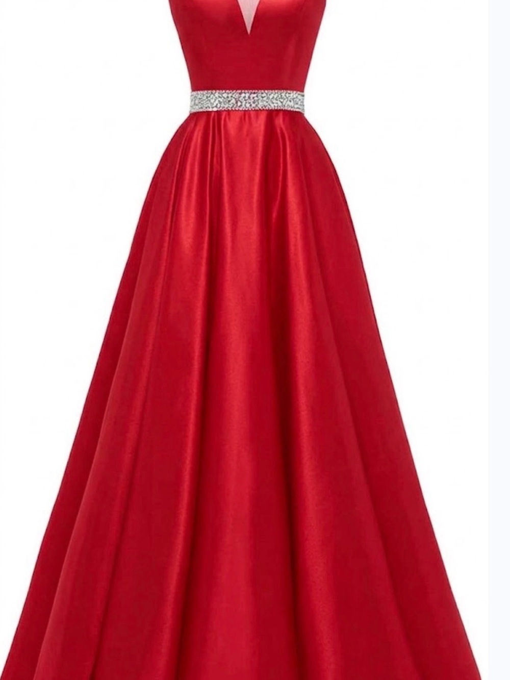 Red Satin Prom Ball Gown with Rhinestone Waist